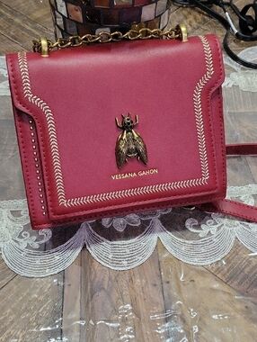 Red Crossbody Bag with Gold Accent